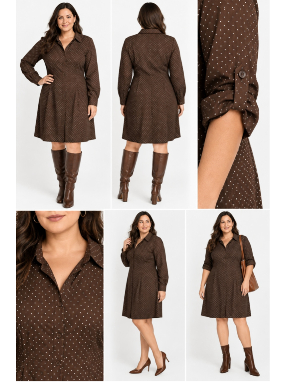 Merona Long Sleeve Shirt Dress Chocolate White Polka Dot XL NWT